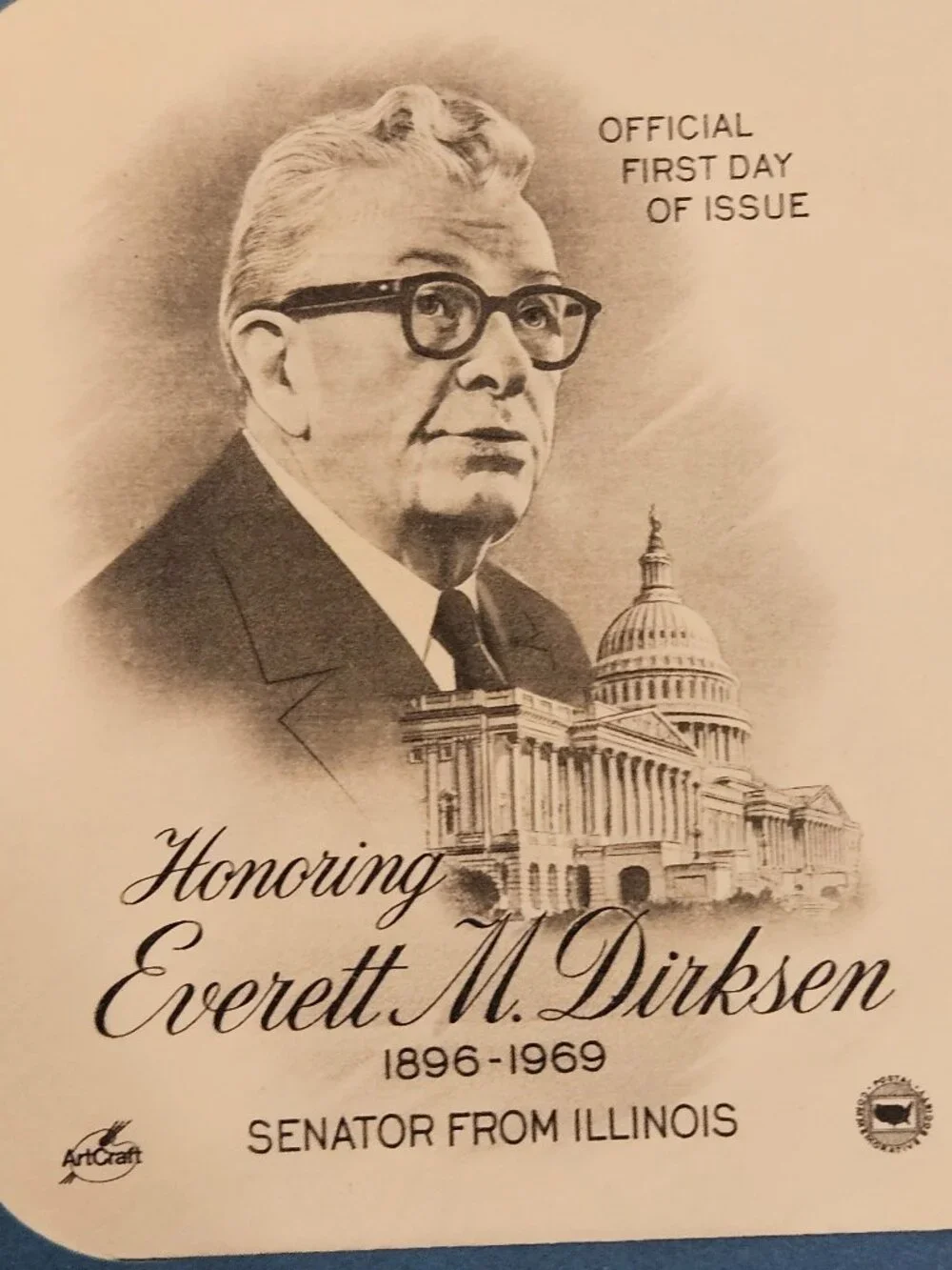 RARE COLLECTIBLE USPS 1ST DAY ISSUE COVER SENATOR EVERETT DIRKSEN STAMP ENVELOPE